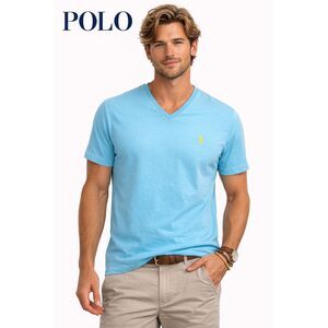 Polo Ralph Lauren Blue V Neck T Shirt Mens XL Classic Pony Logo